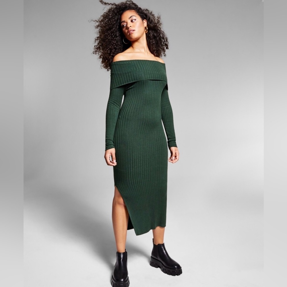 INC Green Ribbed Dress